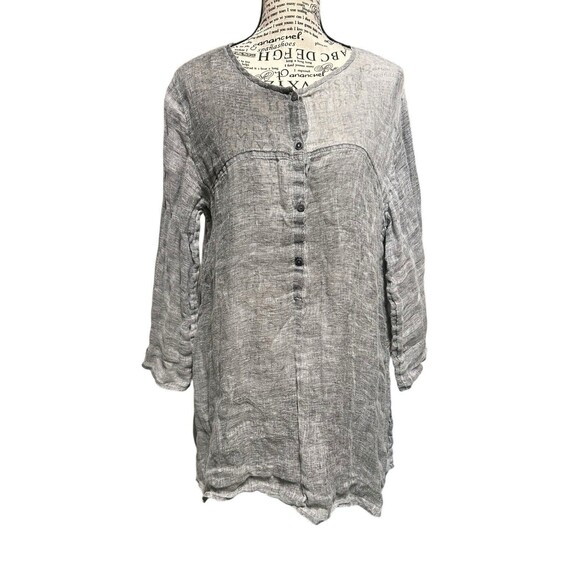 Eileen Fisher Gray Linen, Long Sleeves Lofty Gauze Sz Medium Lagenlook Old Money - Picture 1 of 9